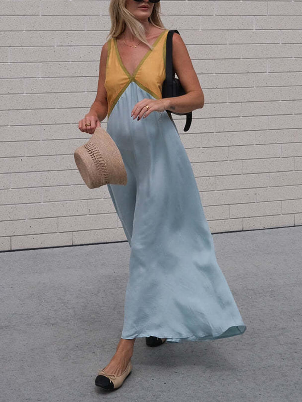 V-neck | Robe chic à empiècements de couleurs contrastantes