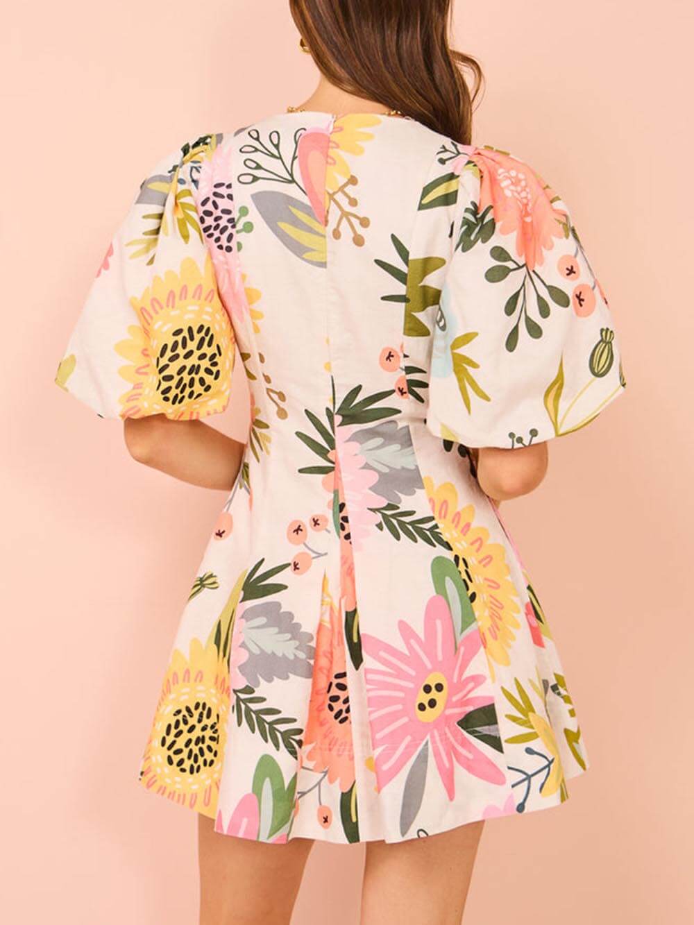 Lyra | Mini-robe à manches bouffantes imprimé floral avec poches