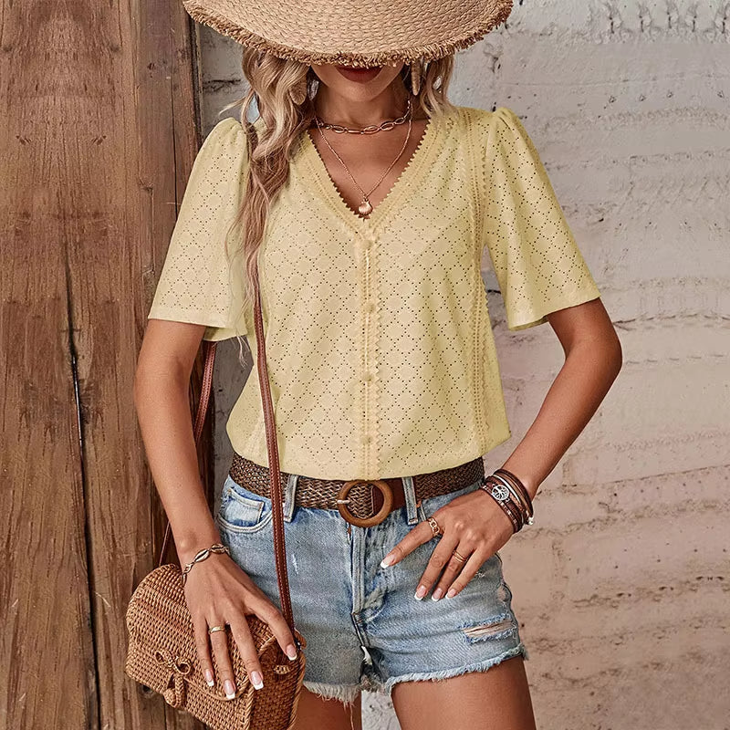 Adelheid | Blouse à manches courtes et encolure en V