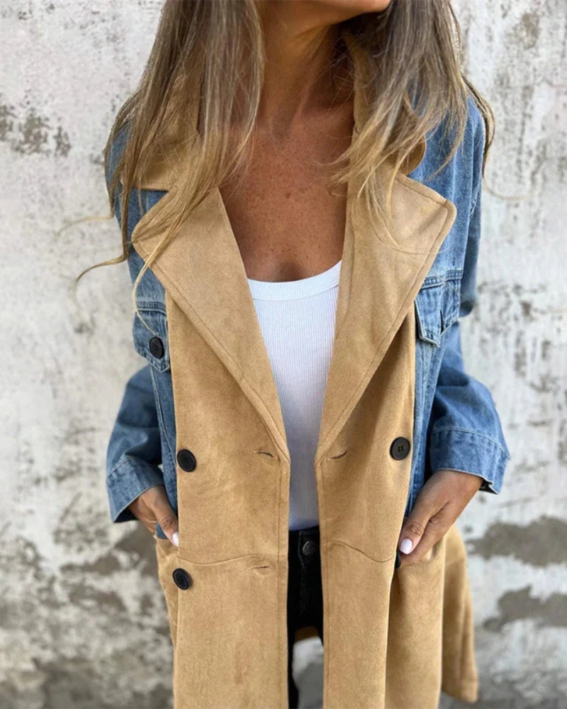 Sara | Veste en denim et suède camel