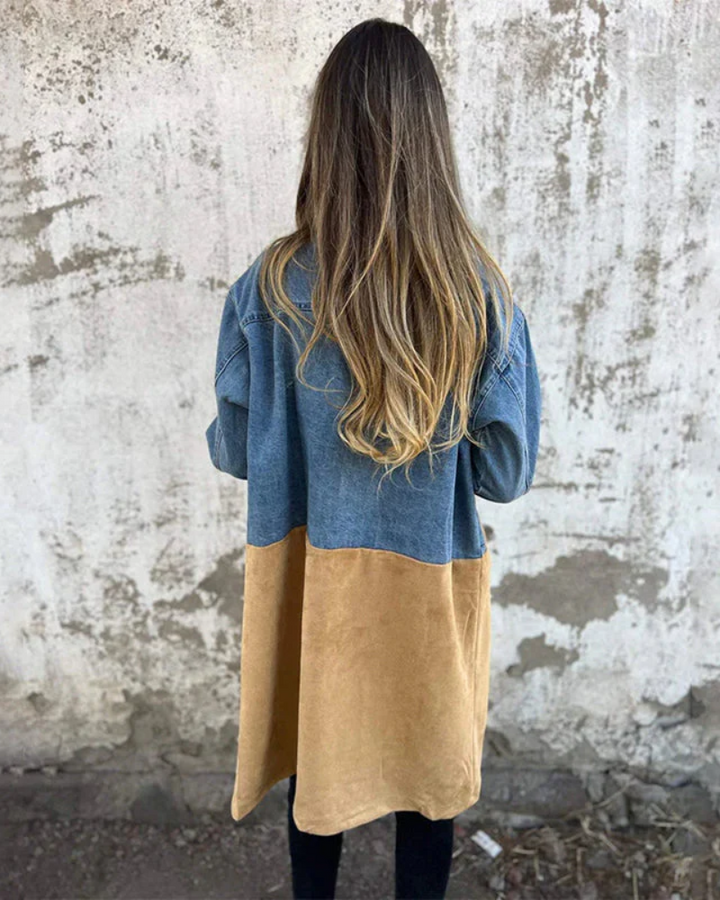 Sara | Veste en denim et suède camel