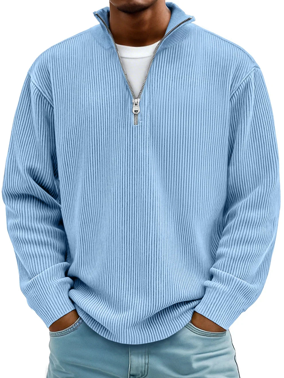 MOREL & LAURENT PARIS | PULL CLASSIQUE EN MAILLE CÔTELÉE DEMI-ZIP POUR HOMME