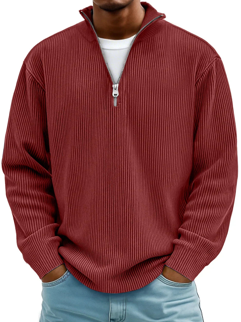 MOREL & LAURENT PARIS | PULL CLASSIQUE EN MAILLE CÔTELÉE DEMI-ZIP POUR HOMME