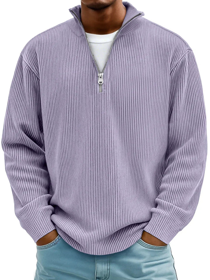 MOREL & LAURENT PARIS | PULL CLASSIQUE EN MAILLE CÔTELÉE DEMI-ZIP POUR HOMME