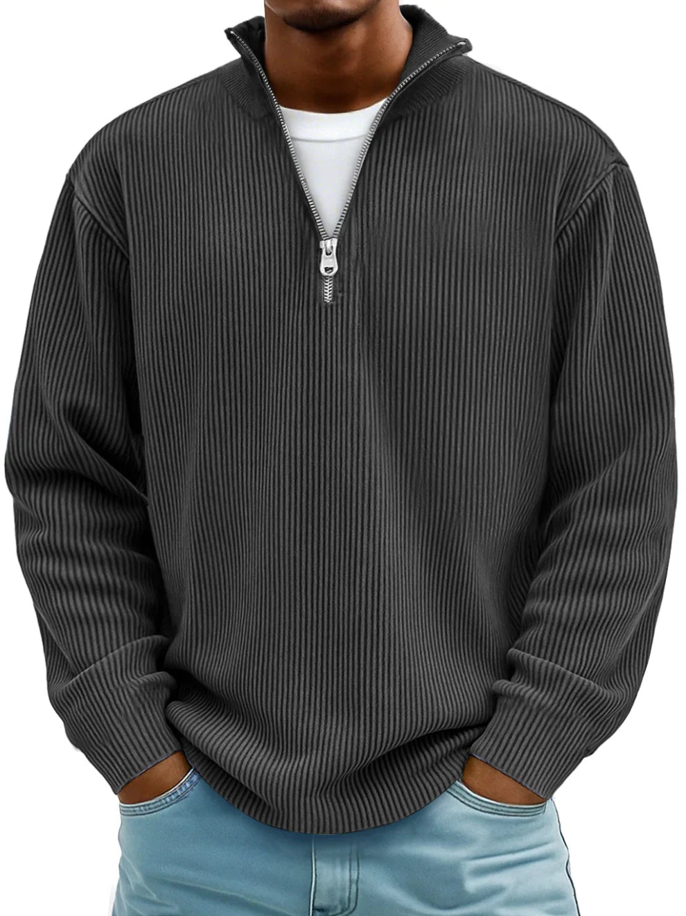 MOREL & LAURENT PARIS | PULL CLASSIQUE EN MAILLE CÔTELÉE DEMI-ZIP POUR HOMME