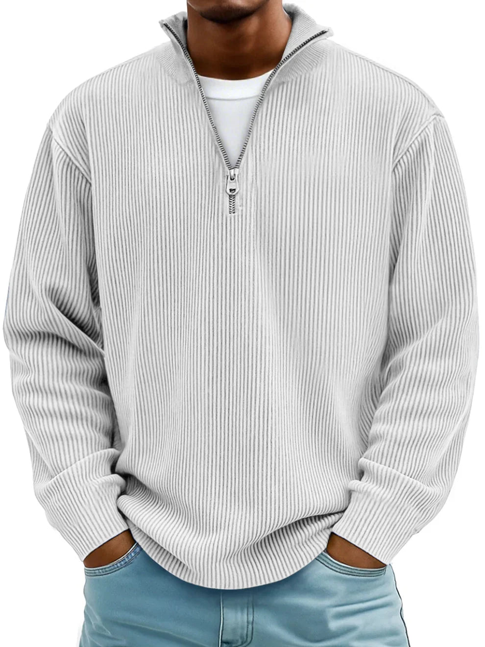 MOREL & LAURENT PARIS | PULL CLASSIQUE EN MAILLE CÔTELÉE DEMI-ZIP POUR HOMME
