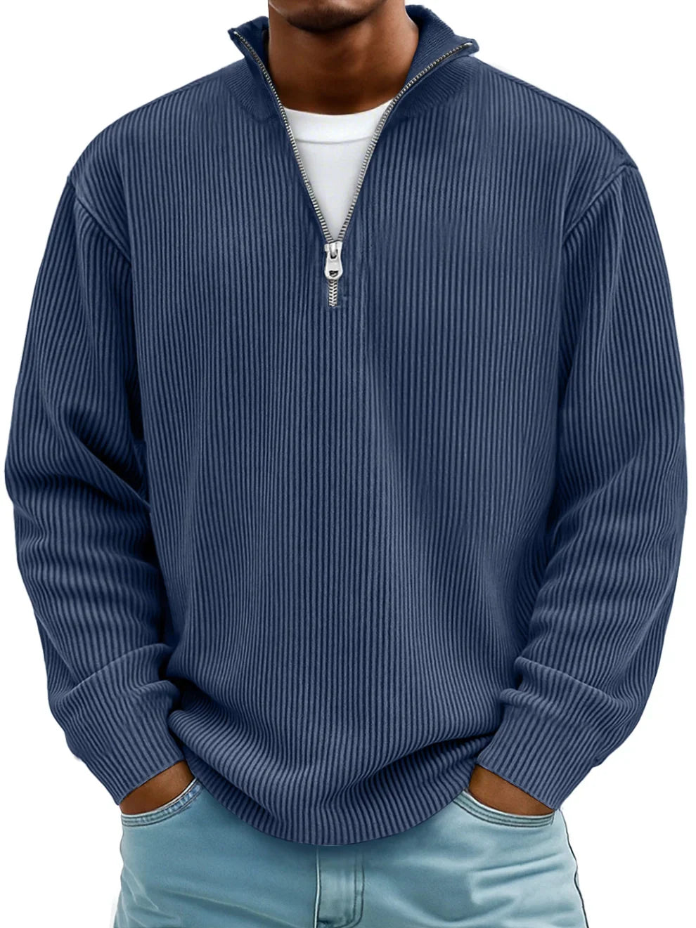 MOREL & LAURENT PARIS | PULL CLASSIQUE EN MAILLE CÔTELÉE DEMI-ZIP POUR HOMME