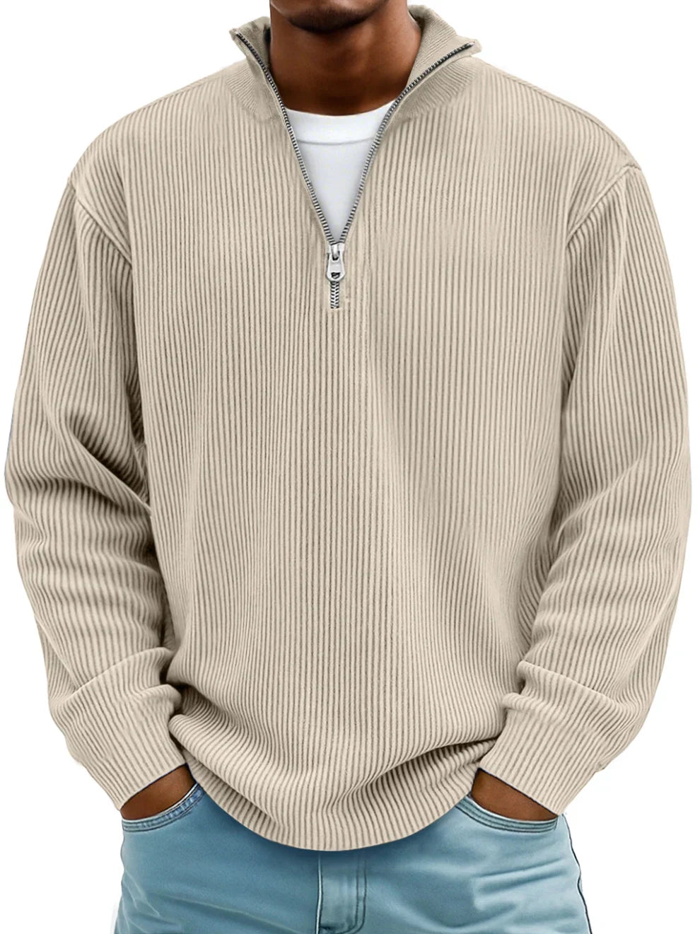 MOREL & LAURENT PARIS | PULL CLASSIQUE EN MAILLE CÔTELÉE DEMI-ZIP POUR HOMME