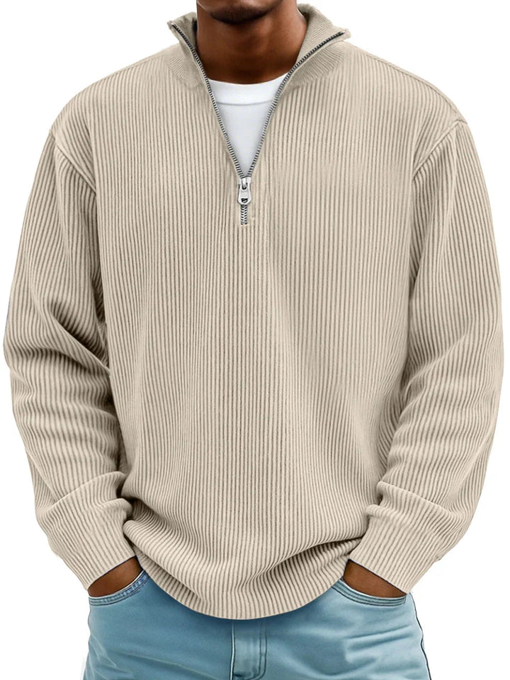 MOREL & LAURENT PARIS | PULL CLASSIQUE EN MAILLE CÔTELÉE DEMI-ZIP POUR HOMME
