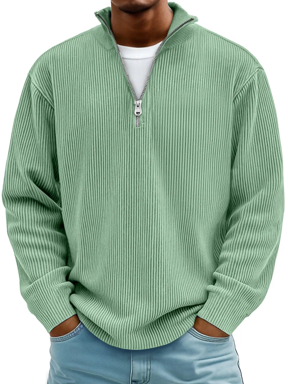 MOREL & LAURENT PARIS | PULL CLASSIQUE EN MAILLE CÔTELÉE DEMI-ZIP POUR HOMME