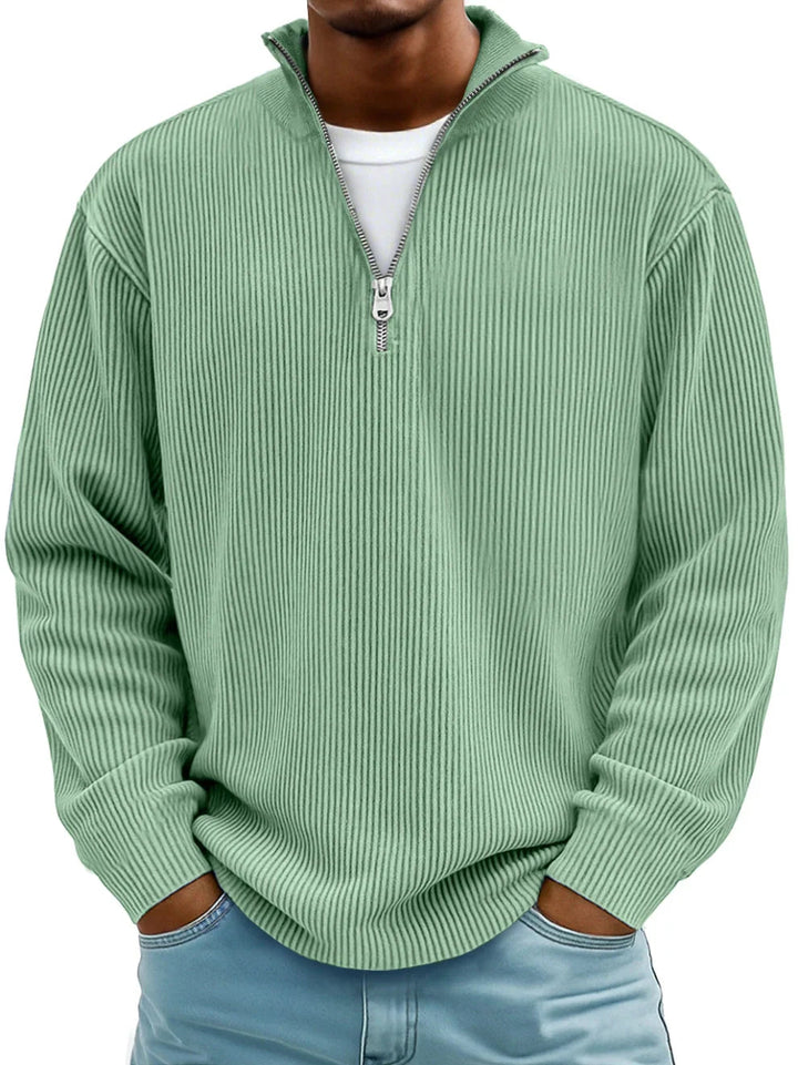 MOREL & LAURENT PARIS | PULL CLASSIQUE EN MAILLE CÔTELÉE DEMI-ZIP POUR HOMME