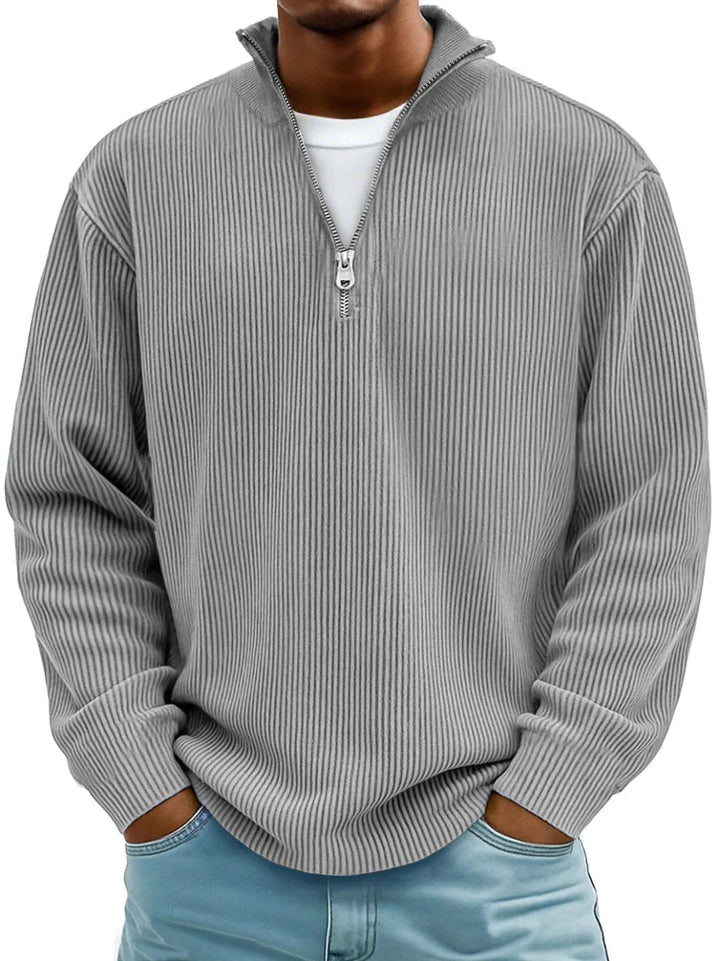 MOREL & LAURENT PARIS | PULL CLASSIQUE EN MAILLE CÔTELÉE DEMI-ZIP POUR HOMME
