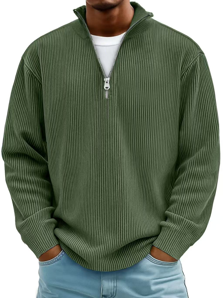 MOREL & LAURENT PARIS | PULL CLASSIQUE EN MAILLE CÔTELÉE DEMI-ZIP POUR HOMME