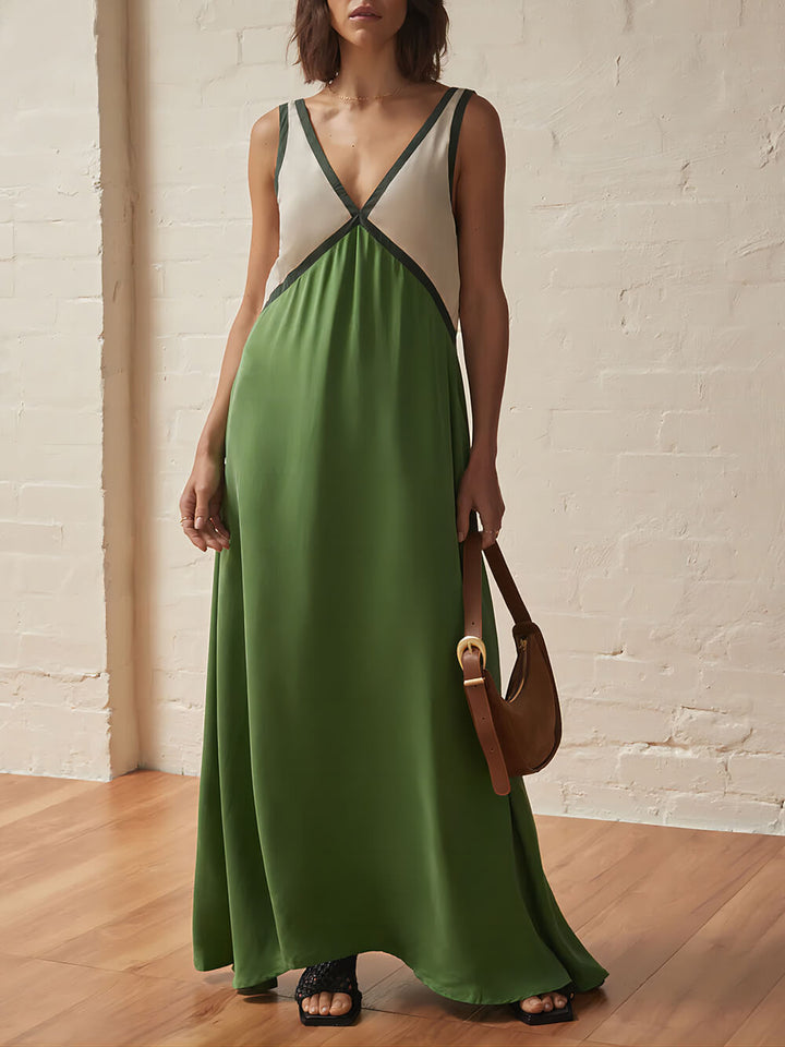 V-neck | Robe chic à empiècements de couleurs contrastantes