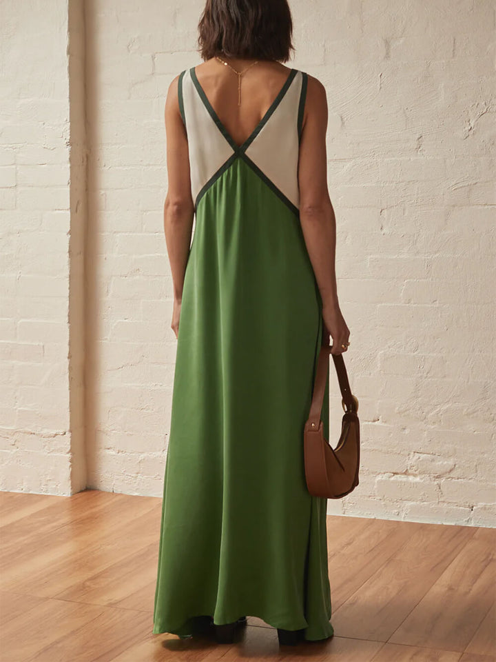 V-neck | Robe chic à empiècements de couleurs contrastantes
