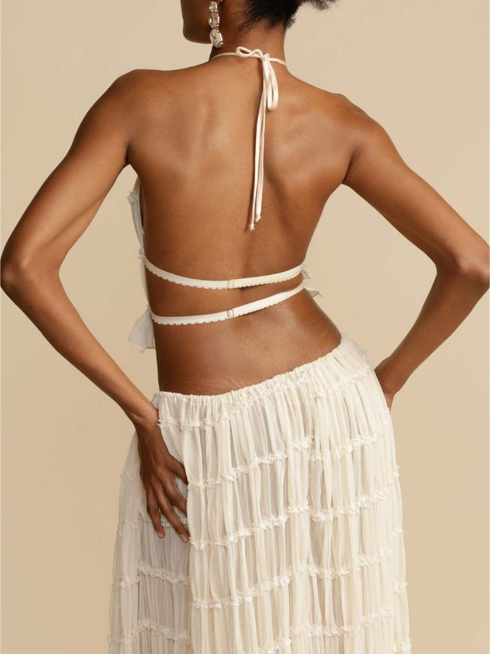 Isadora | Jupe maxi à volants avec cordon de taille et charme