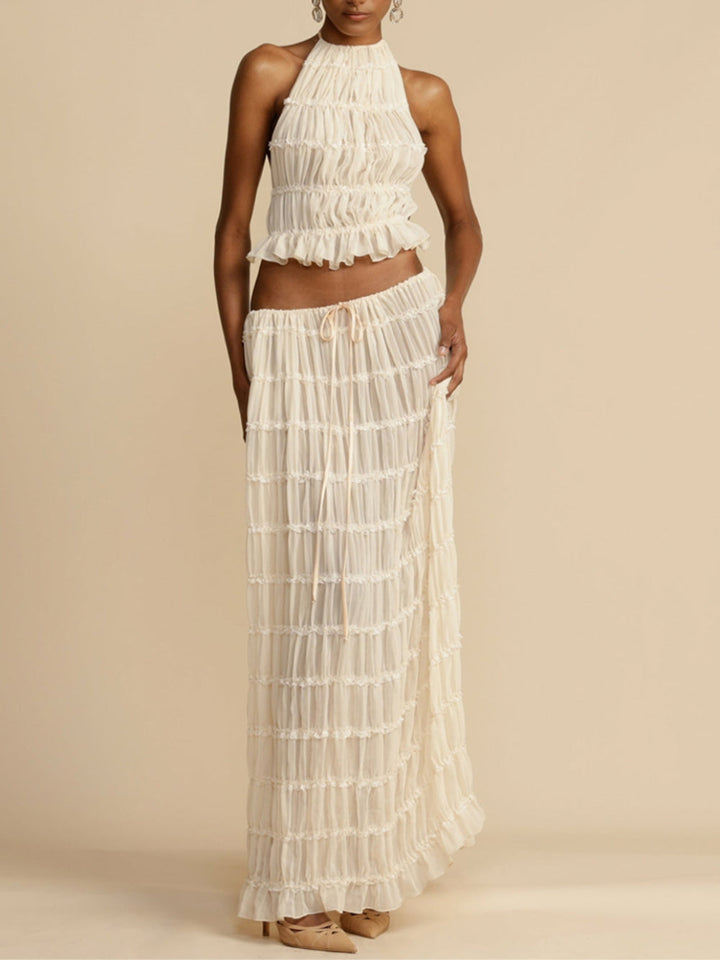 Isadora | Jupe maxi à volants avec cordon de taille et charme