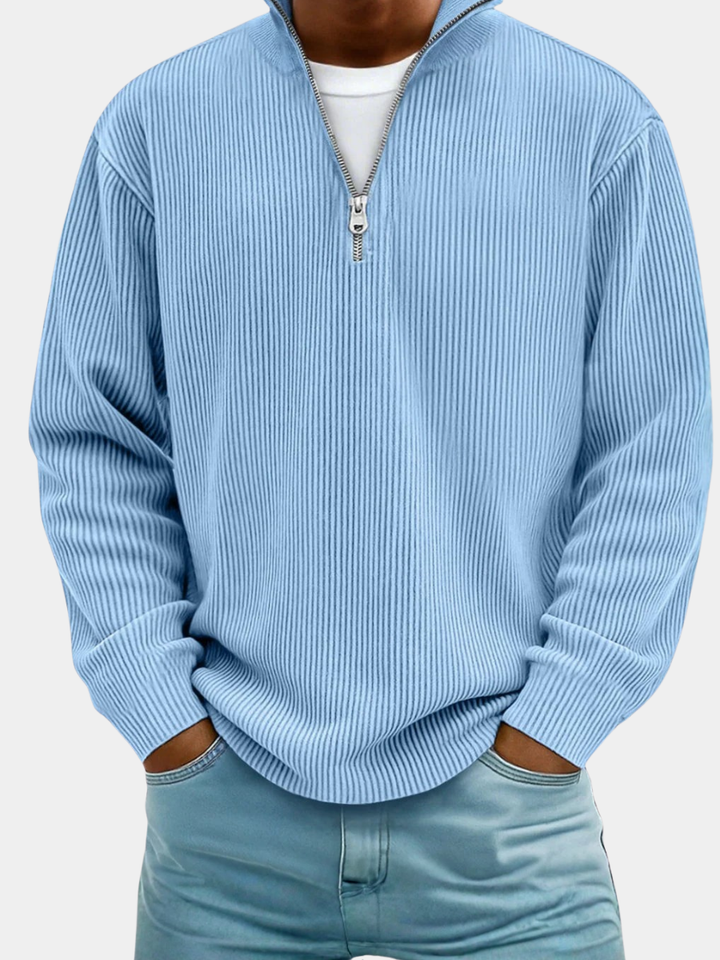 MOREL & LAURENT PARIS | PULL CLASSIQUE EN MAILLE CÔTELÉE DEMI-ZIP POUR HOMME