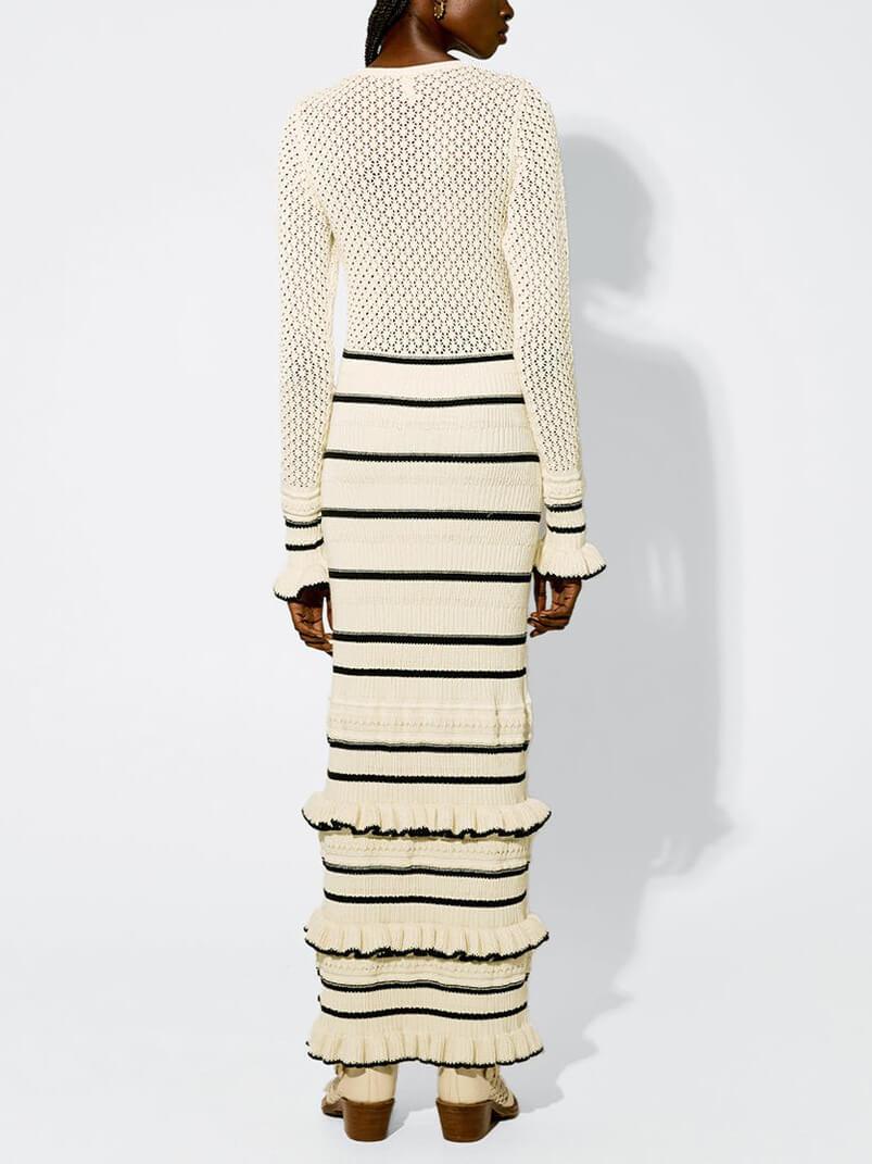 Knit | Robe longue à manches longues avec volants et rayures