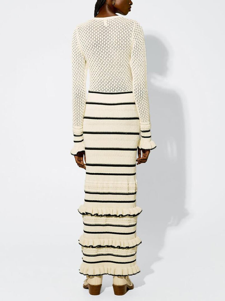 Knit | Robe longue à manches longues avec volants et rayures