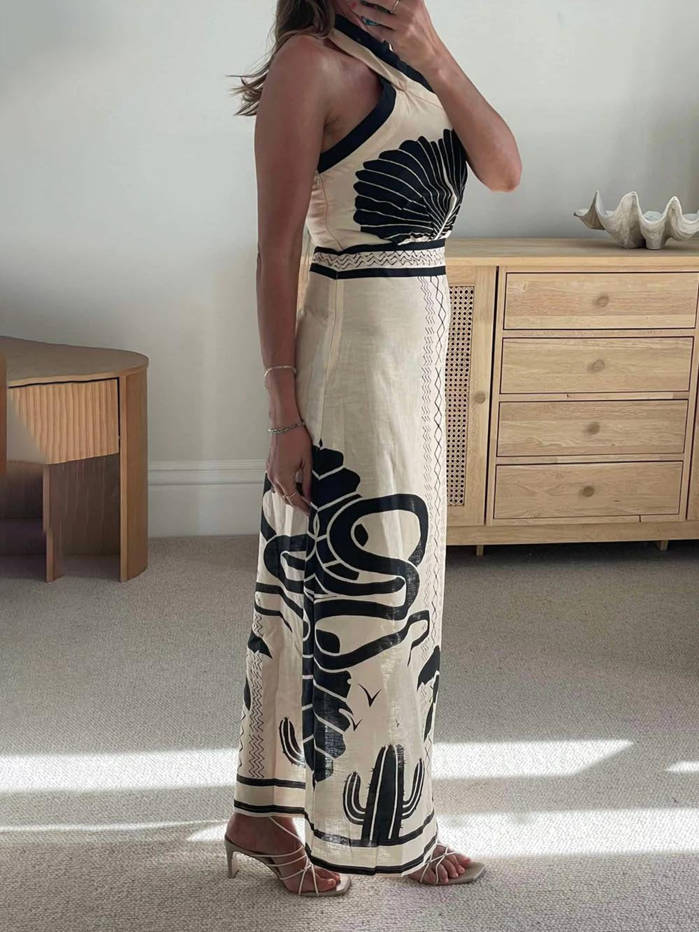 Selina | Robe maxi slim à col halter imprimé ethnique