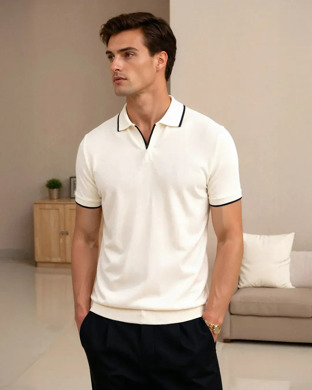 MOREL & LAURENT PARIS | POLO SUR MESURE EN PIQUÉ AVEC DÉTAILS CONTRASTANTS
